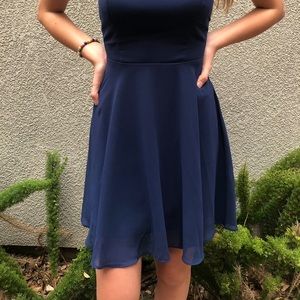 Lulus Navy Blue Backless Skater Dress